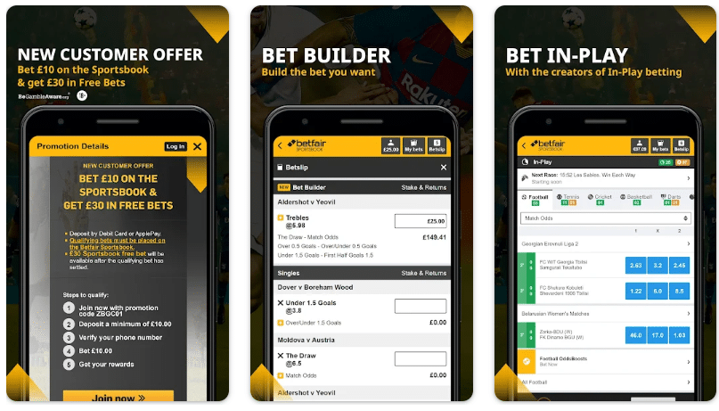 Interfaz de la aplicación Betfair para Android