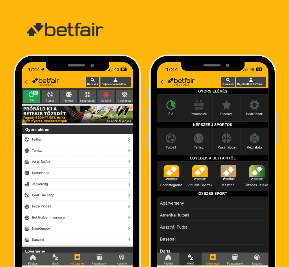 Betfair Android és iOS Betfair mobilalkalmazás