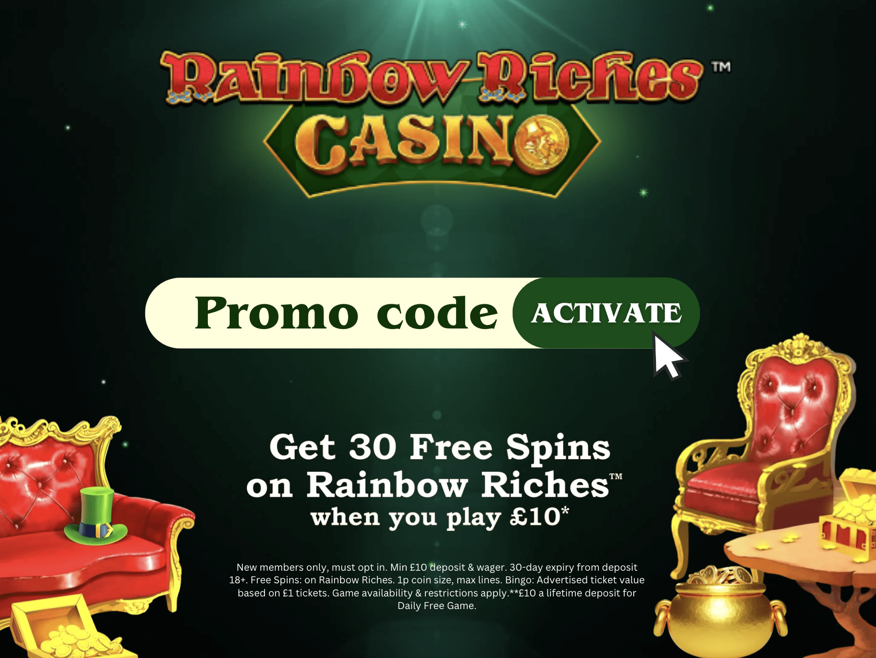 Rainbow Riches Casino promo code: Win 100 free spins or £50 in bingo tickets