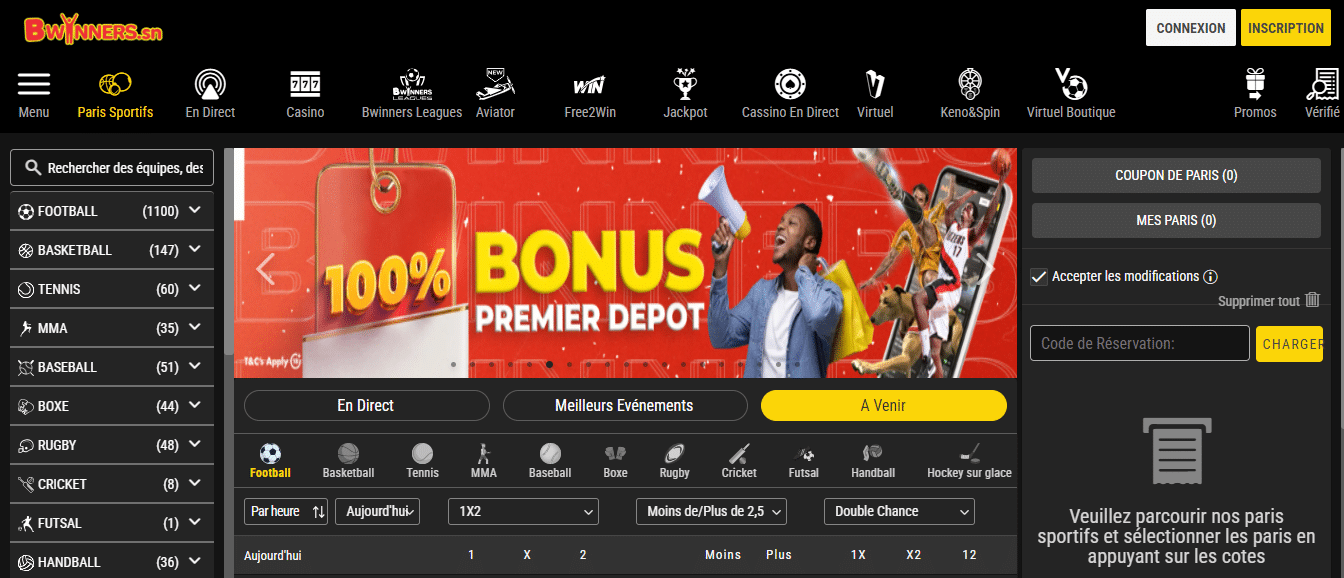 Code promo Bwinners Sénégal FWMAX  : 100 % de bonus jusqu’à 100 000 FCFA