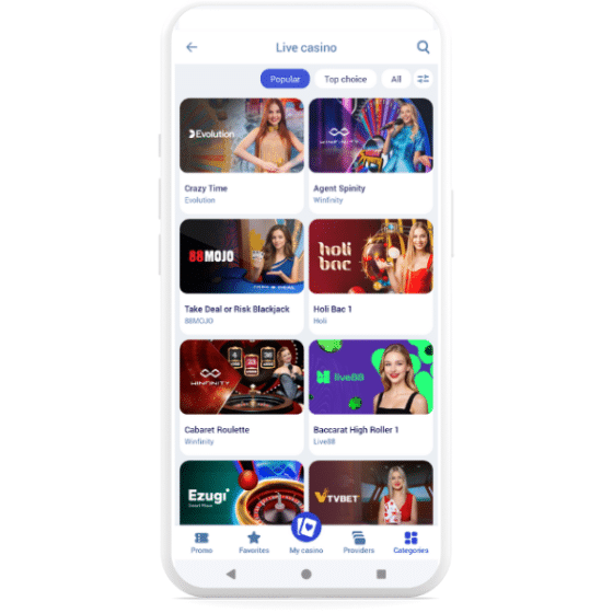 Live casino games on the Paripesa app