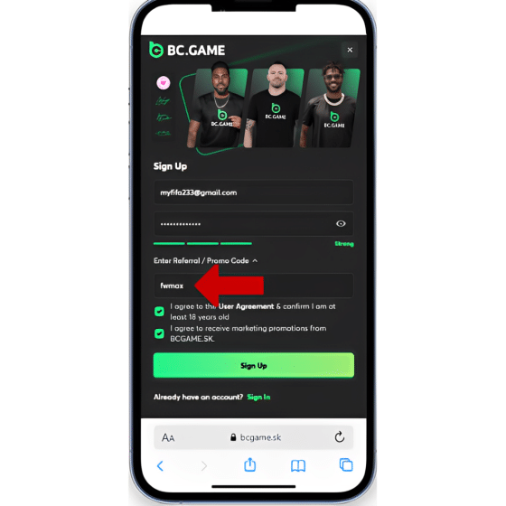 BC.Game mobile registration with bonus code fwmax