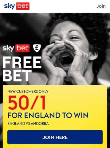 England vs Andorra Sky Bet offer