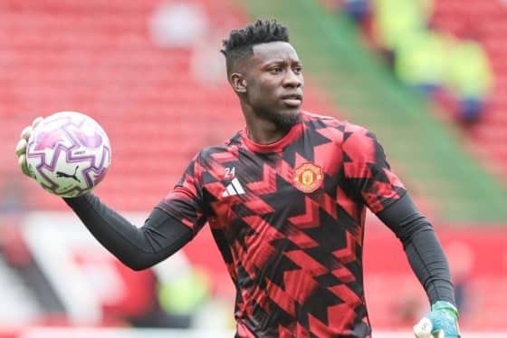 Manchester United goalkeeper Andre Onana pictured during a warm-up
