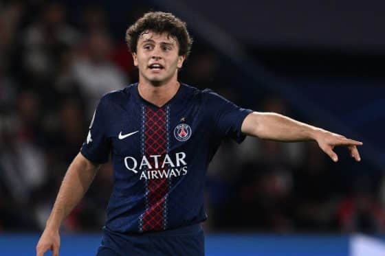 Joao Neves pictured in action for PSG