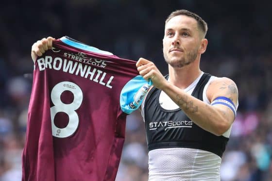 Josh Brownhill pictured celebrating a goal for Burnley