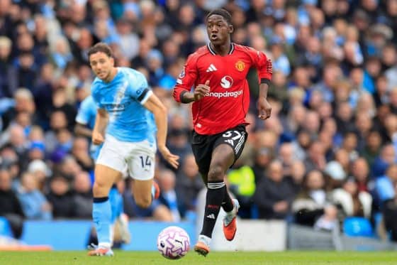 Manchester United midfielder Kobbie Mainoo pictured in action for the Red Devils.