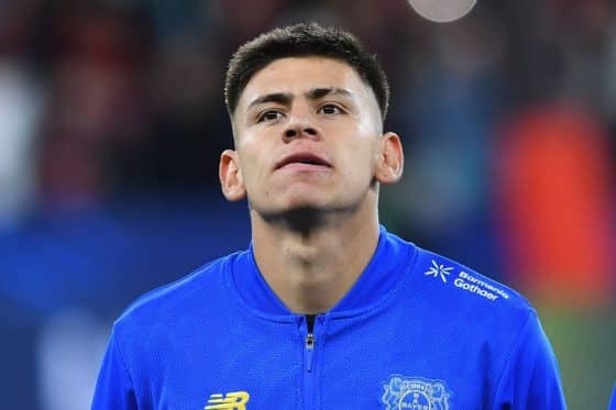 Claudio Echeverri pictured in action for Bayer Leverkusen 