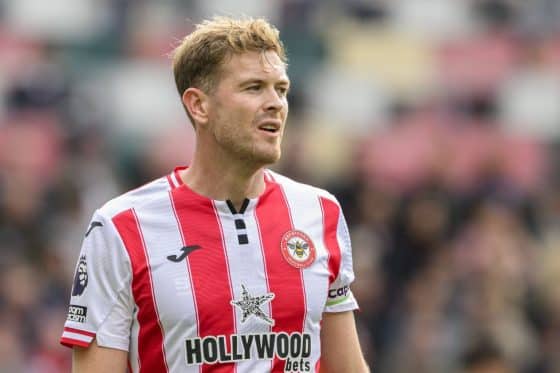 Brentford defender Nathan Collins pictured in action.