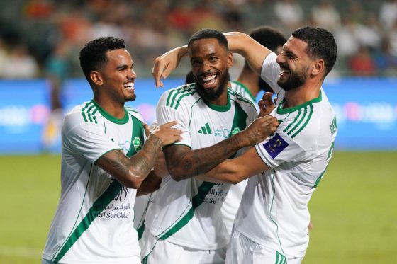 Ivan Toney pictured celebrating a goal for Al Ahli