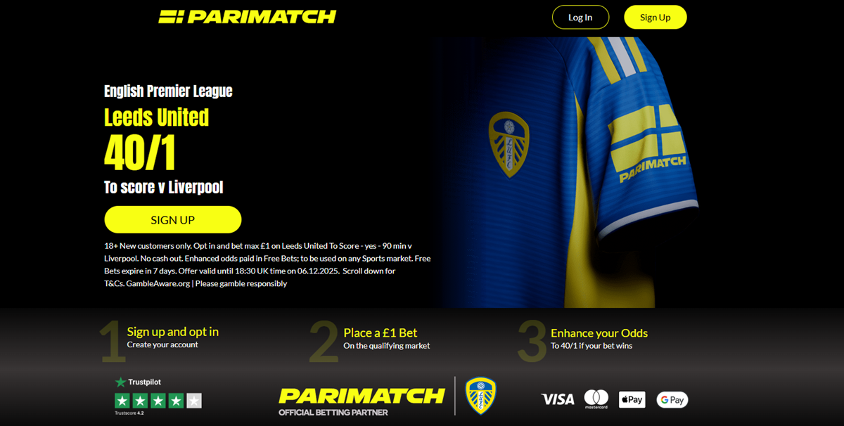 Leeds vs Liverpool Parimatch promo offer