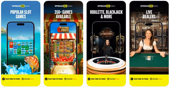 Image of the Spreadex casino app features.
