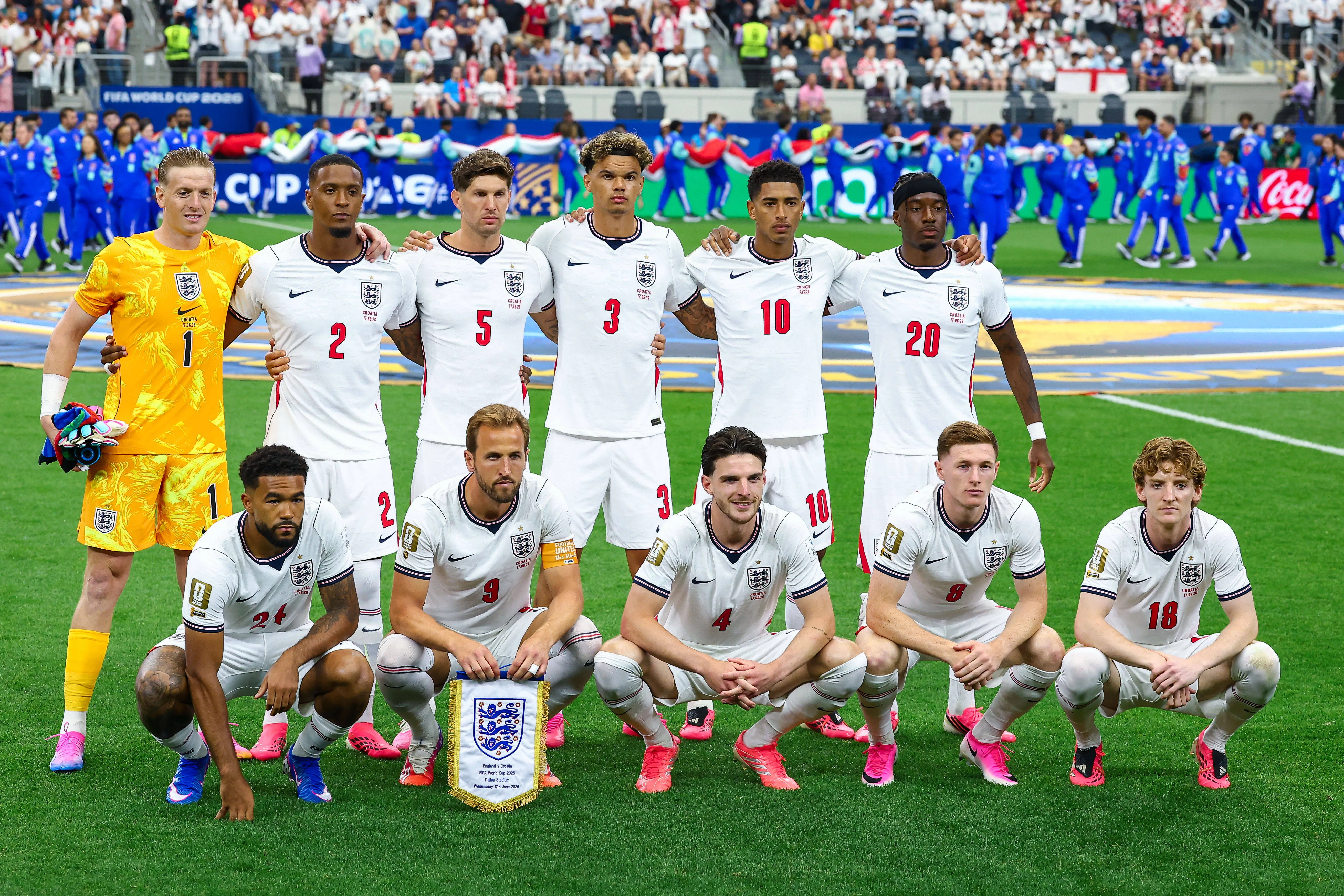England players line up for a team photo before 2026 World Cup clash vs Croatia
