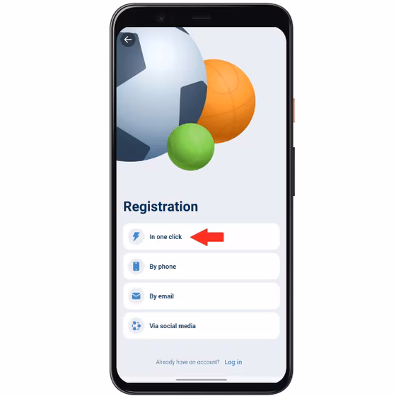 Registration methods on the 1xBet mobile a[p
