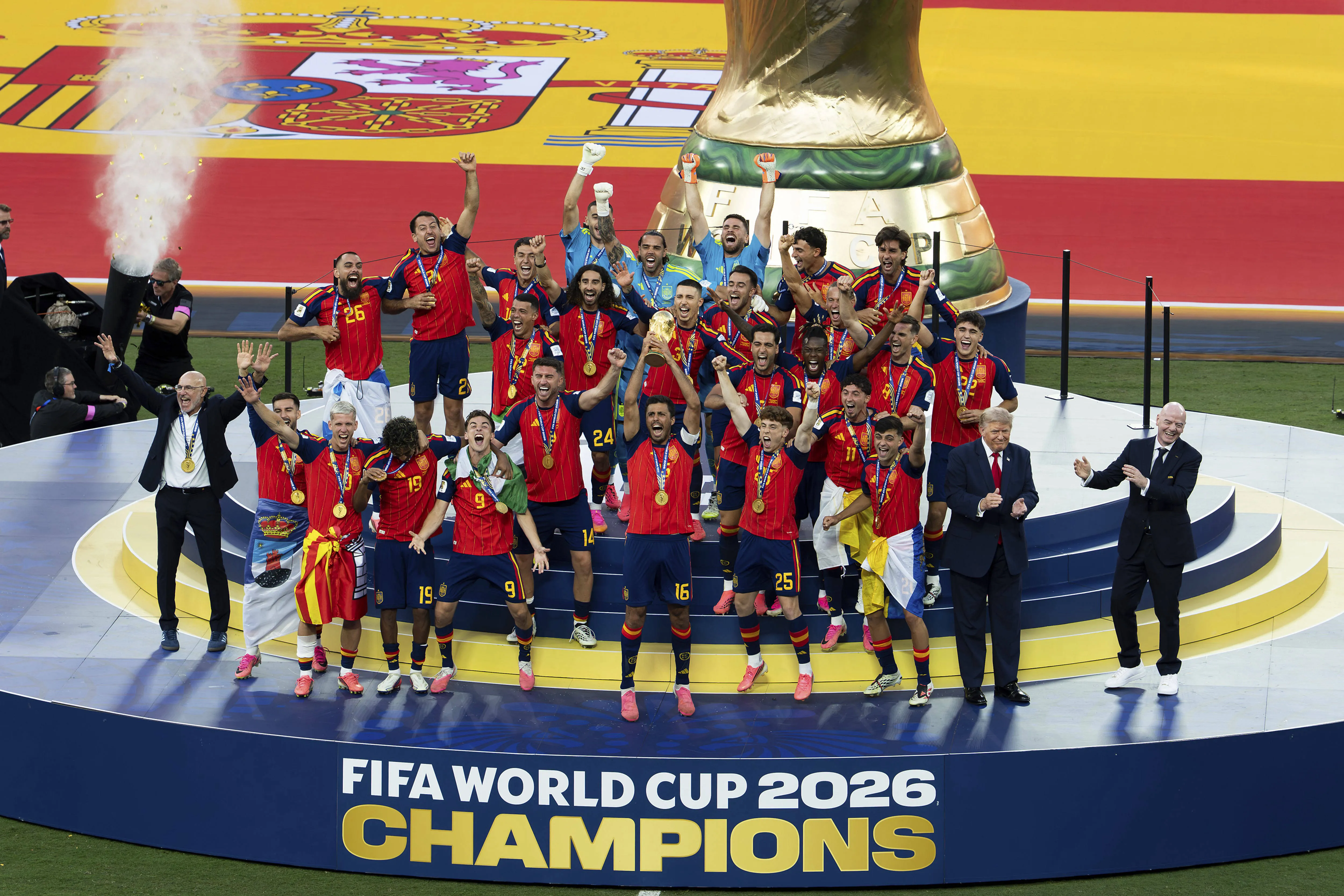The Spanish national team celebrates winning the 2026 World Cup