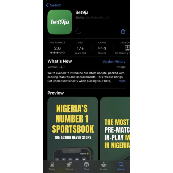 Bet9ja app for iOS