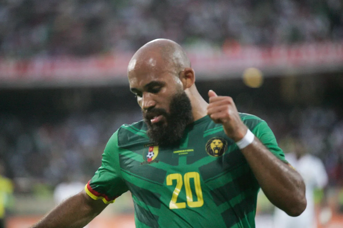 Bryan Mbeumo in a green Cameroon shirt