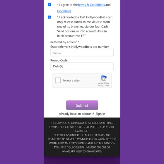Register with Hollywoodbets