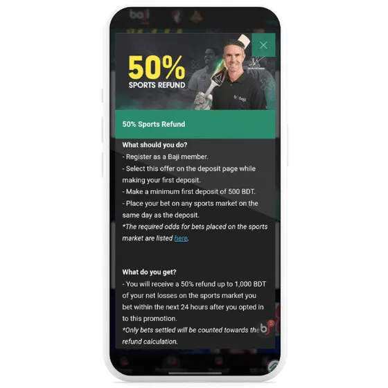 Baji 50% sports refund promo