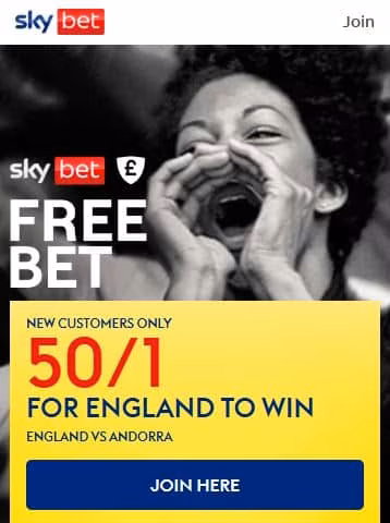England vs Andorra Sky Bet offer
