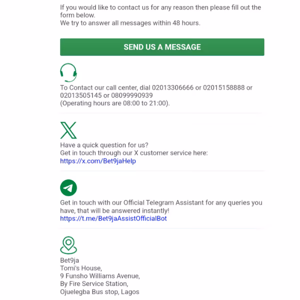Bet9ja registration customer service