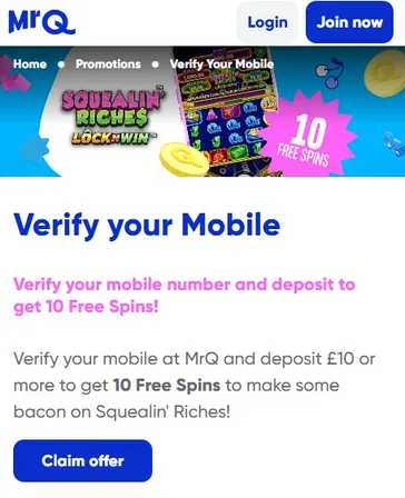 mrq verify your mobile for 10 free spins