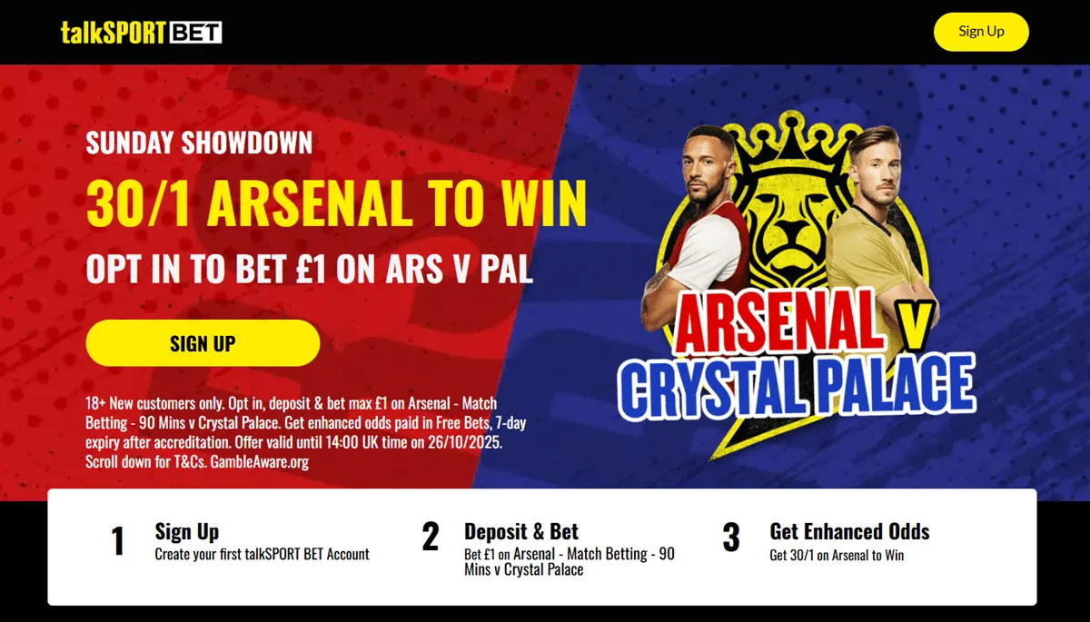 TalkSport Bet Arsenal vs Crystal Palace promo offer