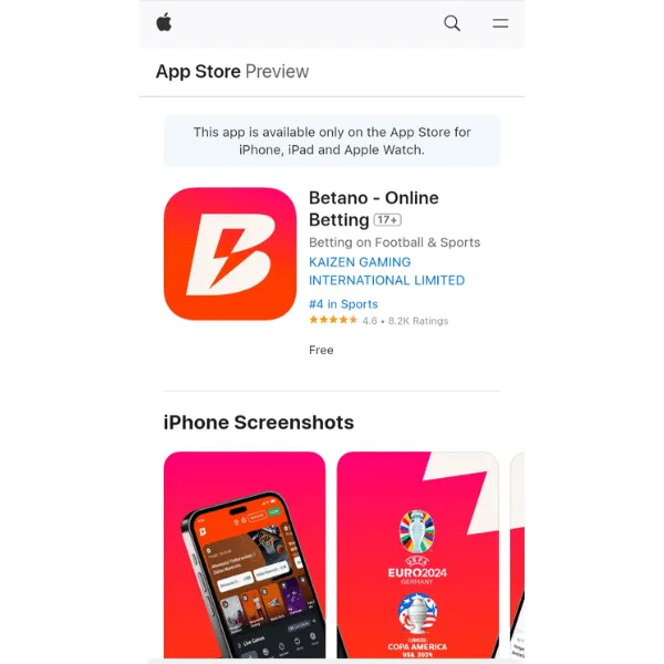 Betano app for iOS