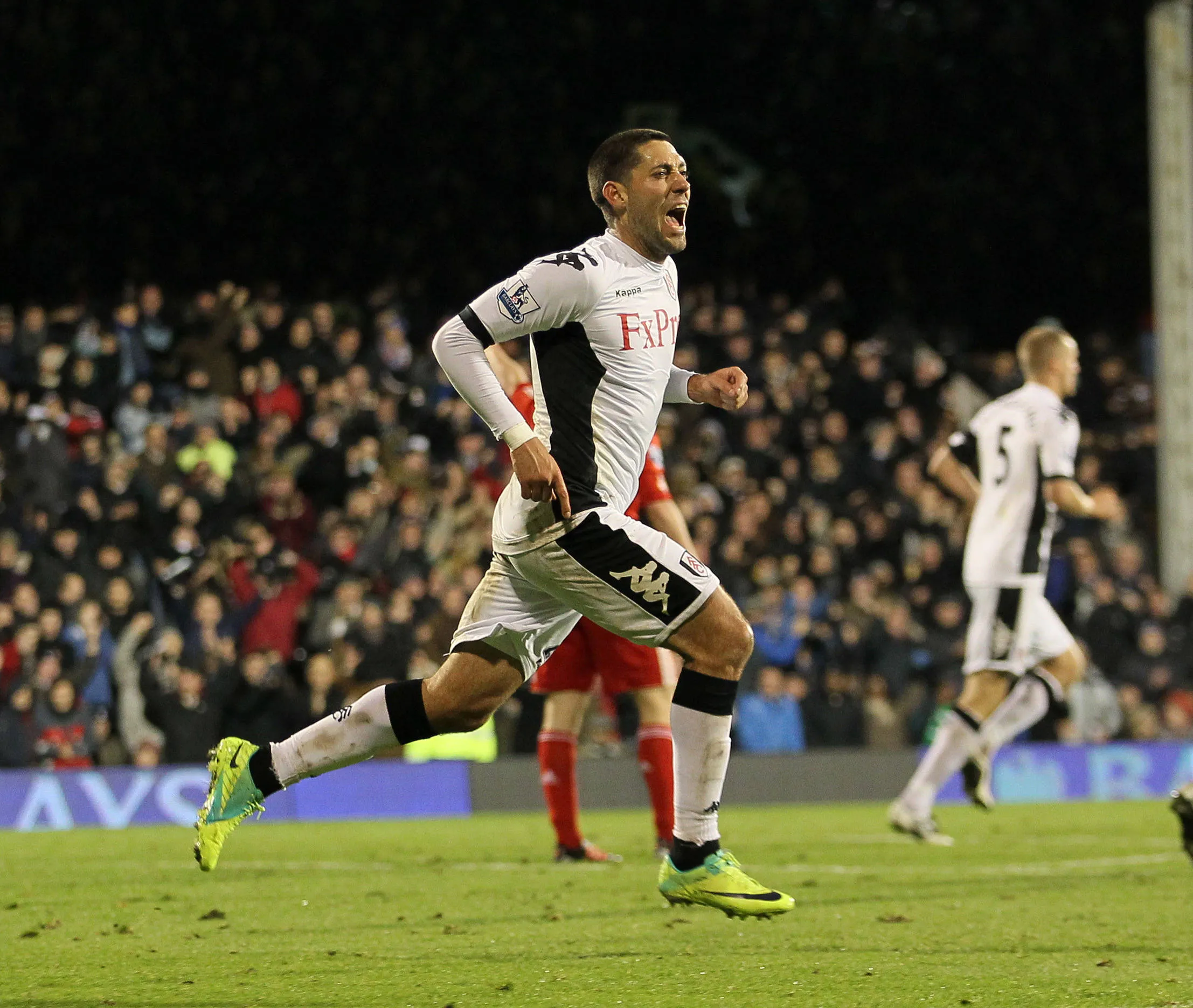 Soccer 2011: Fulham v Liverpool DEC 05 Fulhams Clint Dempsey celebrates scoring his sides opening goal..Barclays Premier