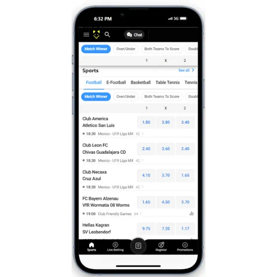 Betfox app user interface