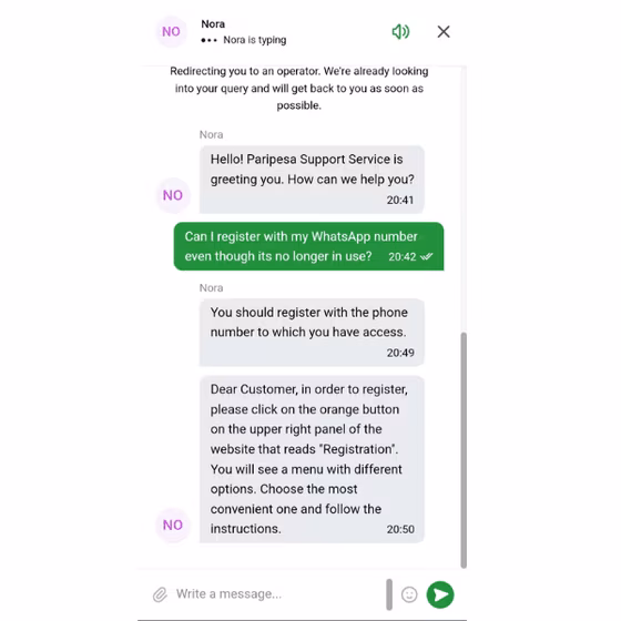 Paripesa customer support