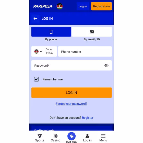 Paripesa login page