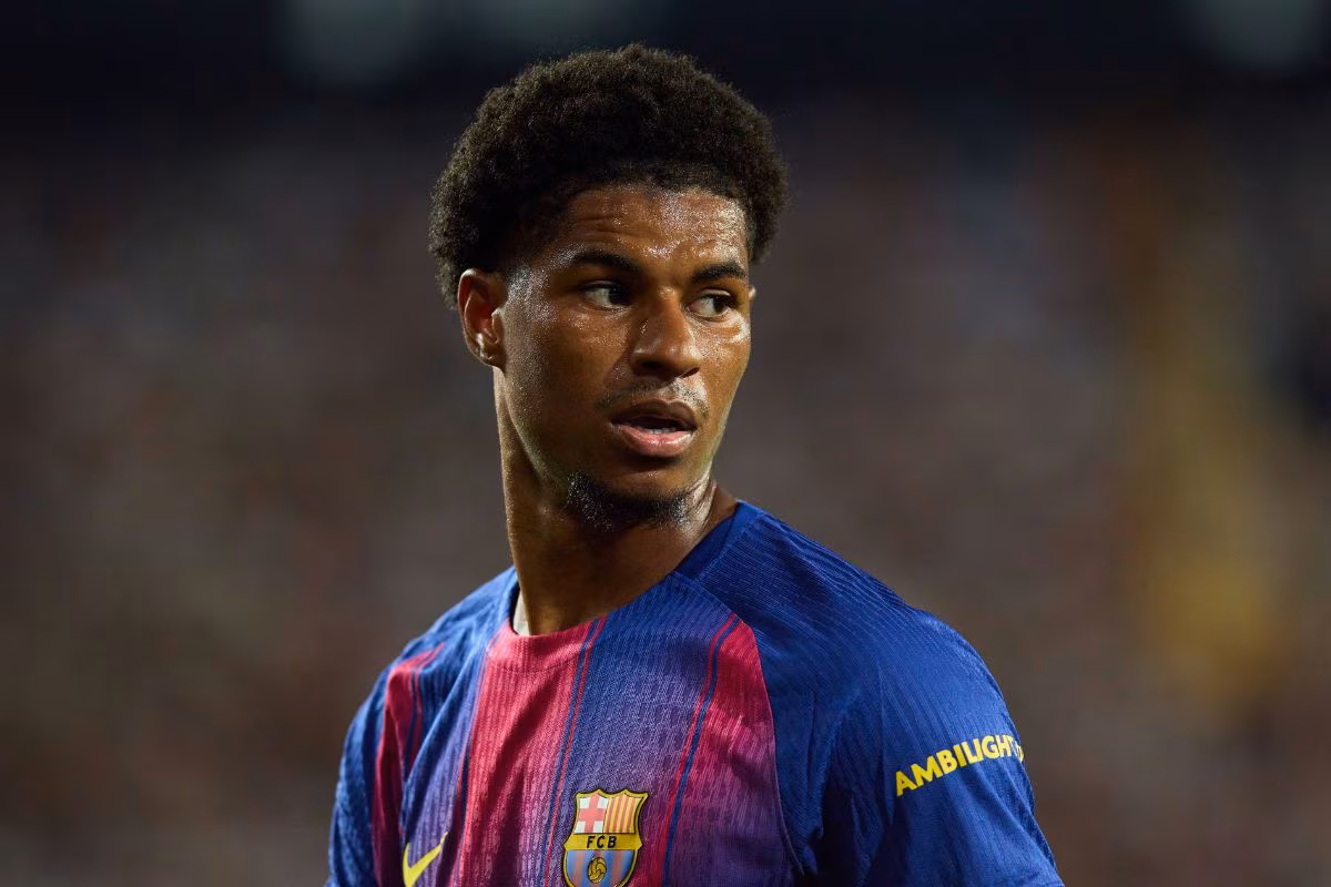 Marcus Rashford pictured in action for Barcelona. 