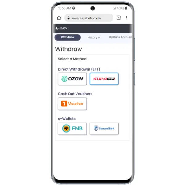 Supabets app withdrawal options