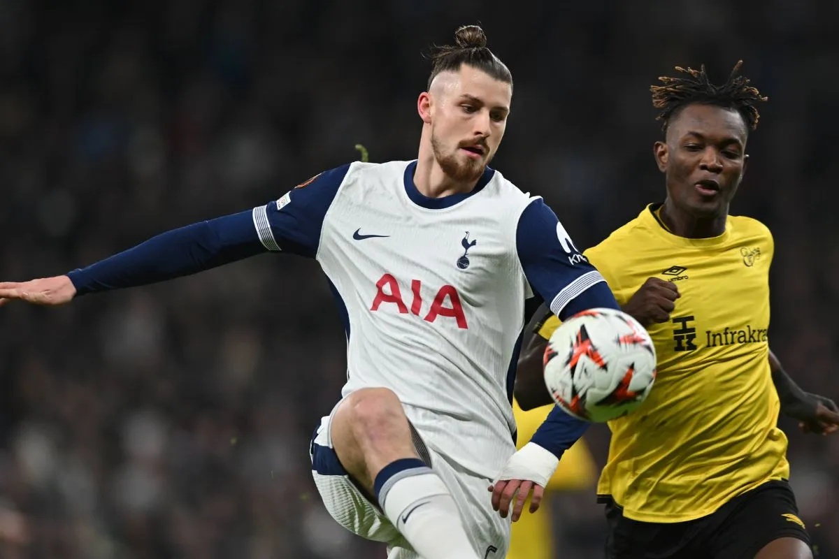 Tottenham defender Radu Dragusin pictured in action 