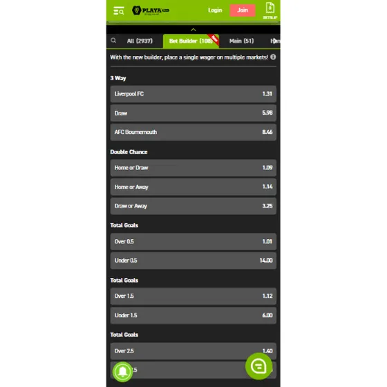 Playabets app bet builder feature