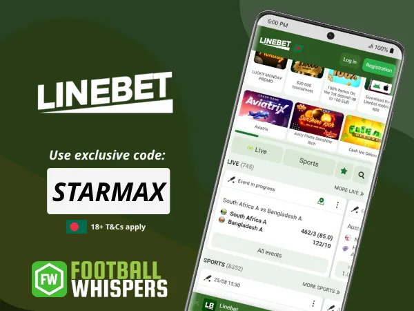 Linebet Promo Code Bangladesh: STARMAX | Up to 15,000 BDT