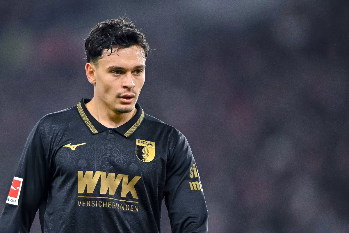 Augsburg striker Fabian Rieder pictured on 9 November 2025, wearing black kit. 