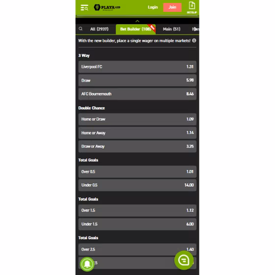 Playabets app bet builder feature