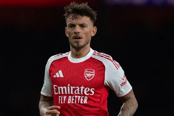 Ben White pictured in action for Arsenal.