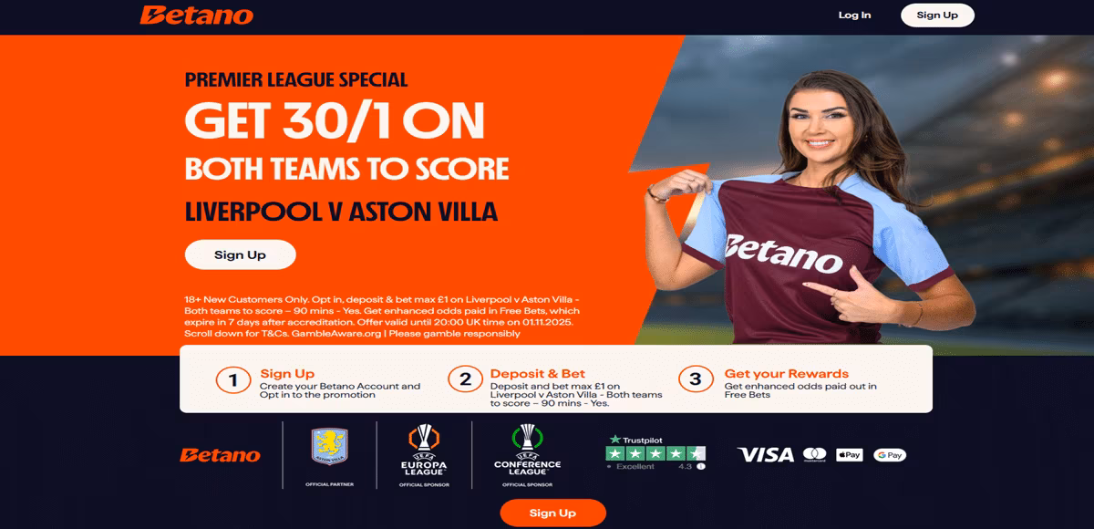 Betano Liverpool vs Aston Villa promo offer
