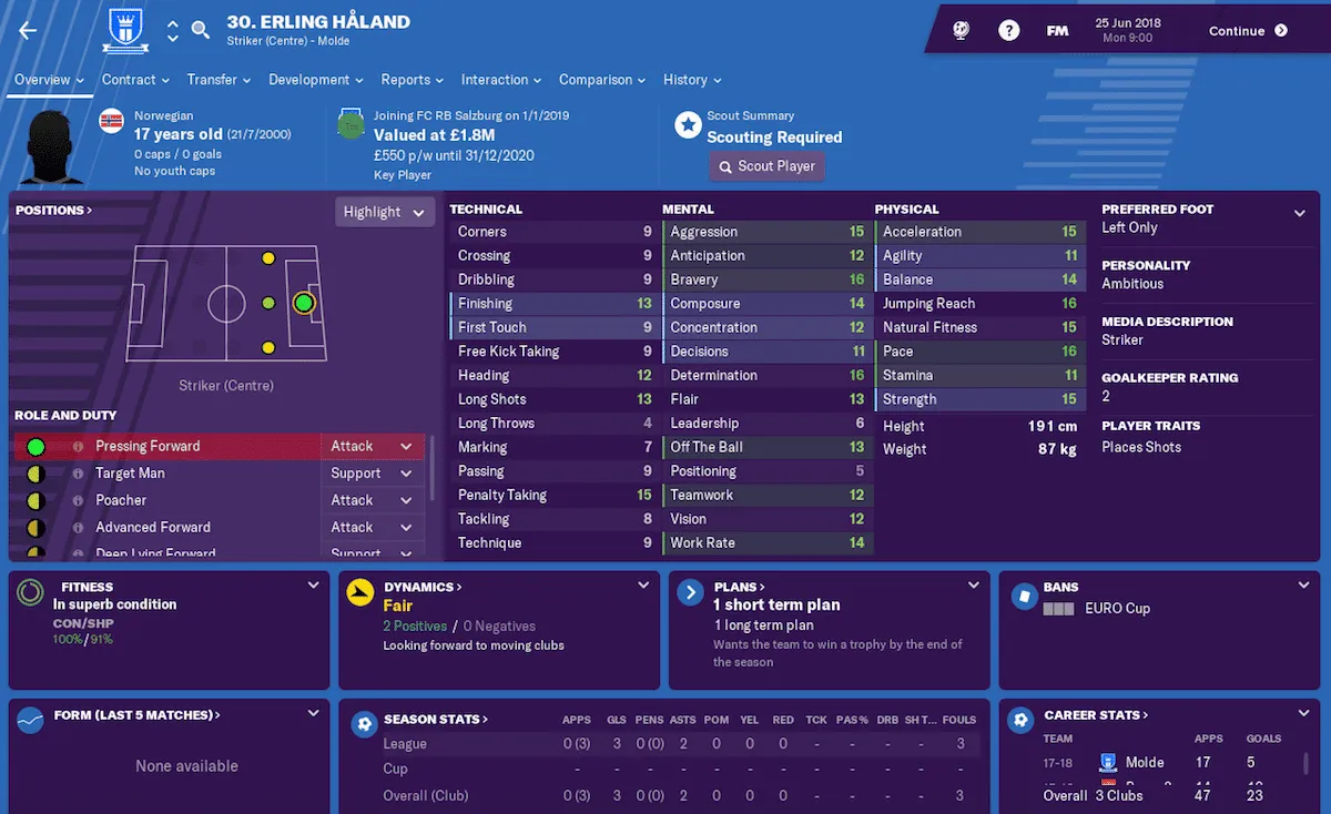Erling H&aring;land, Football Manager