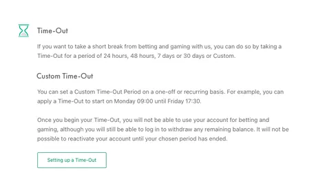 Image of Bet365's Time Out temporary account closure feature.