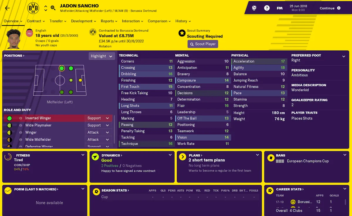 Jadon Sancho, Football Manager