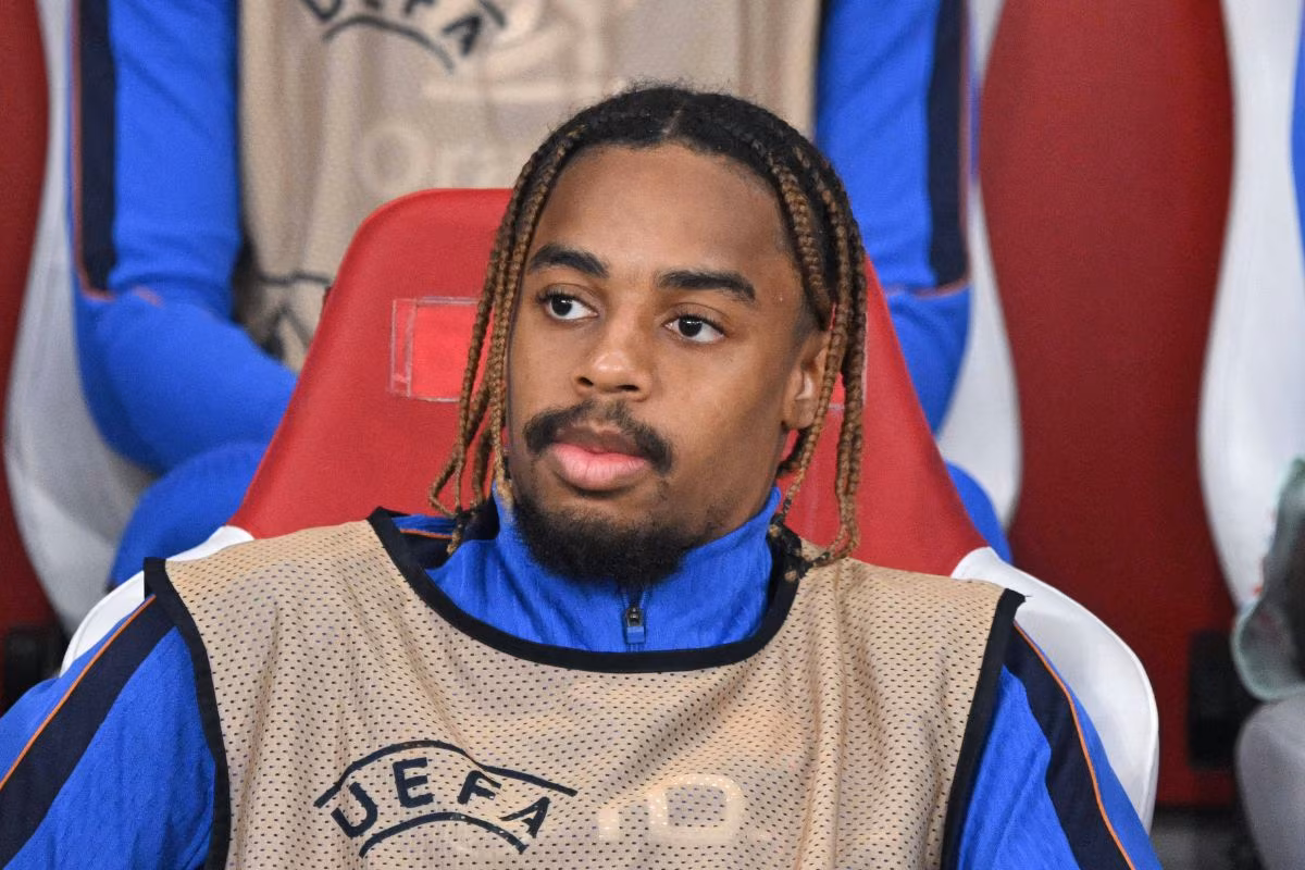 PSG star Bradley Barcola pictured on the bench.