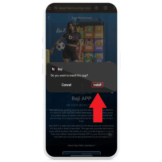 Baji app installation prompt