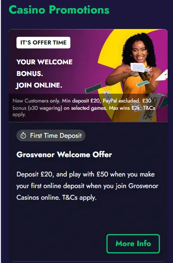 grosvenor casino offer