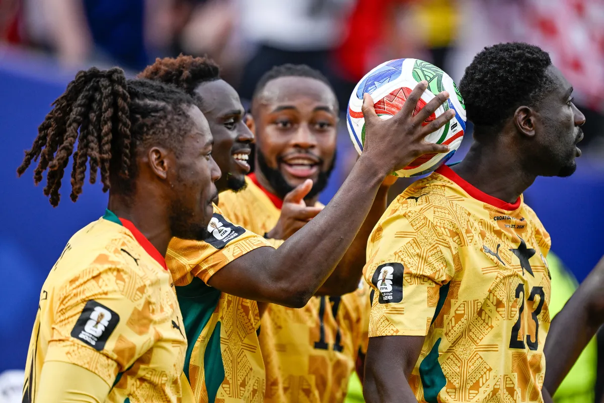 Ghana celebrate a goal. 