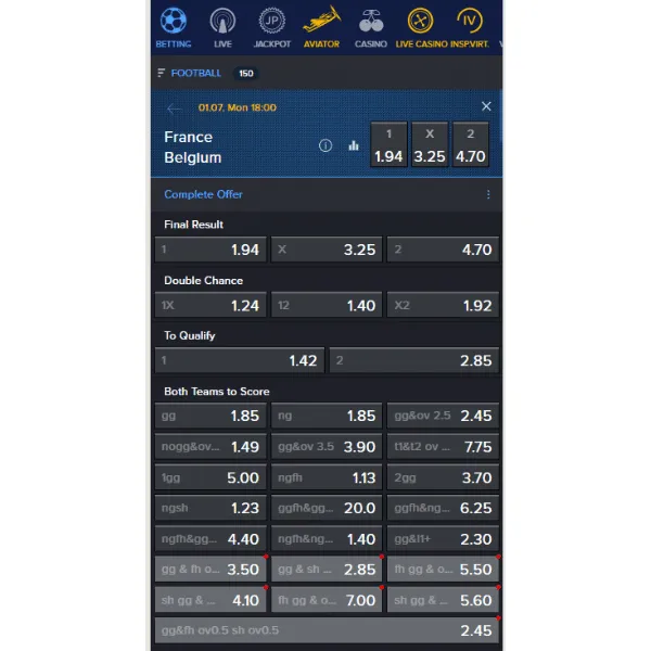 Mozzartbet review: betting markets