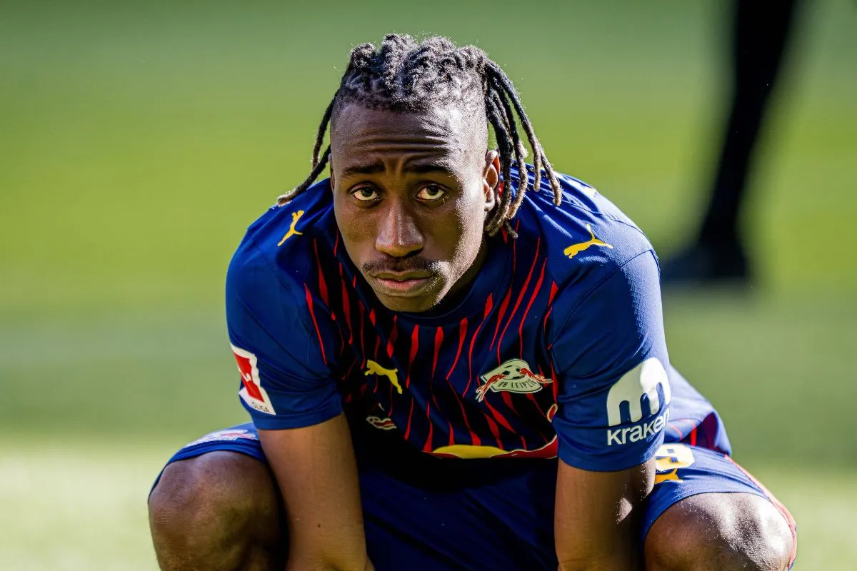 Yan Diomande pictured in action for RB Leipzig. 